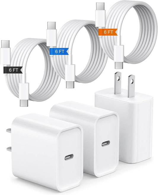 iPhone 17 16 15 Charger Fast Charging 3Pack USB C Charger Type C Charger | 6FT Cable for iPhone Air/17/17 Plus/17 Pro/17 Pro Max/16/16 Plus/16 Pro/16 Pro Max/15/15 Pro Max/iPad Pro