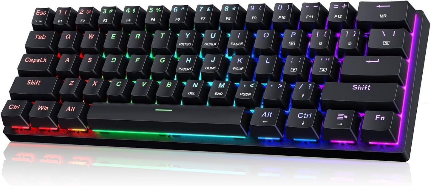 60% Wired Mechanical Gaming Keyboard with Blue Switches, LED Backlit | 61 Keys Ultra-Compact Mini Portable Office Keyboard for PC/Mac/Xbox, 18 LED Backlight, Easy to Carry On Trip, Black