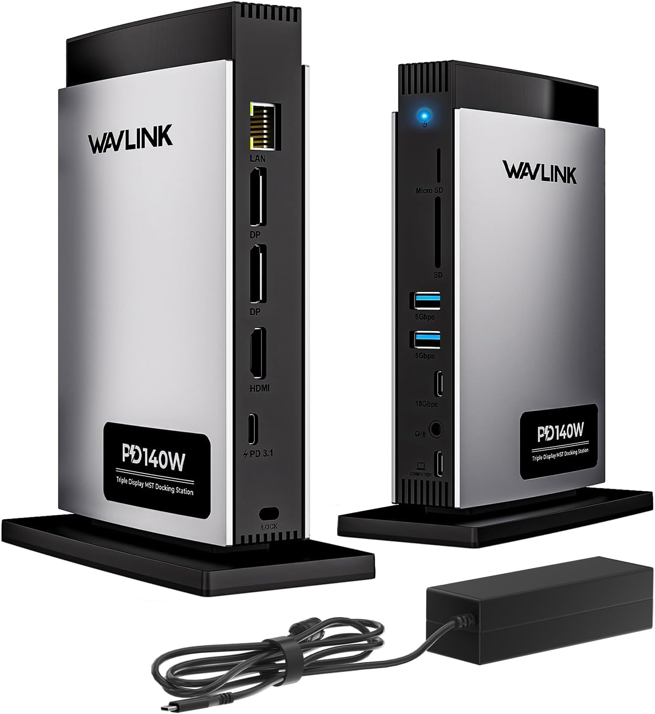 WAVLINK Laptop Docking Station 3 Monitors(Max Resolution: Single 8K or Triple 4K), 11-in-1 USB C Docking Station with 125W PD3.1 Pass-Through & Power Adapter, HDMI + 2* DP, for MacBook M1–M4 & Windows