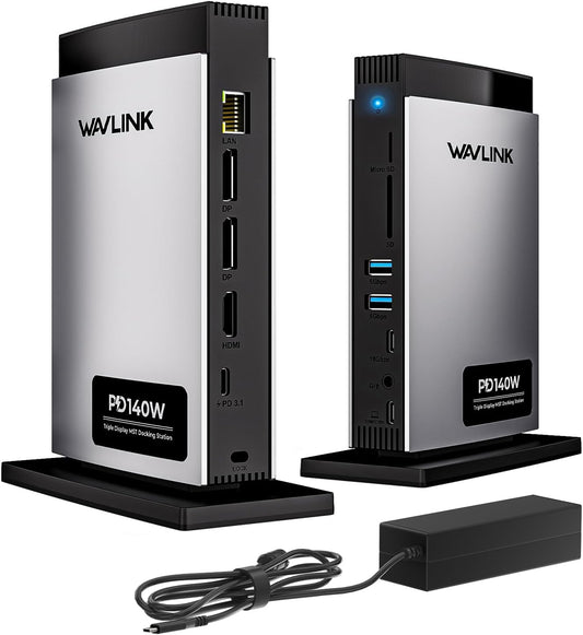 WAVLINK Laptop Docking Station 3 Monitors(Max Resolution: Single 8K or Triple 4K), 11-in-1 USB C Docking Station with 125W PD3.1 Pass-Through & Power Adapter, HDMI + 2* DP, for MacBook M1–M4 & Windows