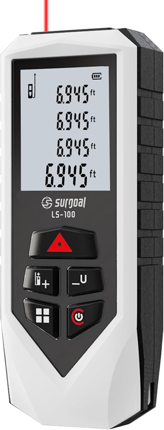 Laser Distance Measure Backlit LCD Measuring Tool 196FT | ±2mm Accuracy M/in/Ft, Area / Volume / Pythagorean, Includes AA Batteries, Home Decor, DIY Woodworking Indoor Projects Gift