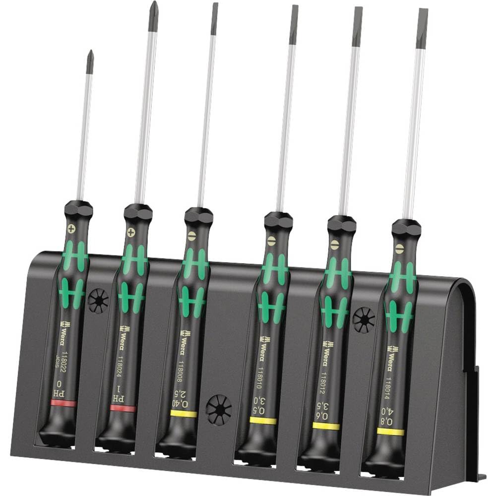 Wera 2035/6 Kraftform MicroSlotted/Phillips Electronics Screwdriver Set and Rack, 6-Piece