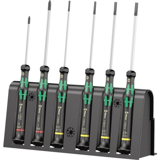 Wera 2035/6 Kraftform MicroSlotted/Phillips Electronics Screwdriver Set and Rack, 6-Piece