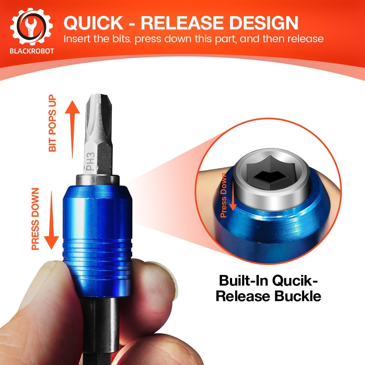 BLACKROBOT 8-Piece Drill Bit Extension Set, Magnetic Quick Change Impact Bit Holder in 2.5", 4", 6", 12" Sizes, for 1/4" Hex Drives, CR-V Steel, Ideal for Screwdriver Bits, Nuts, Drills