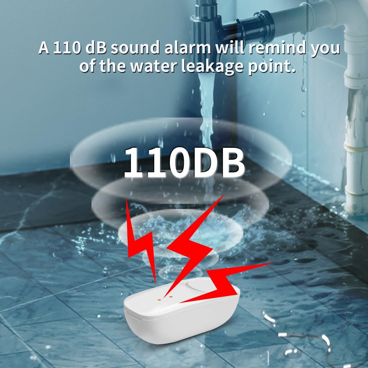 Ultra-Long Range Water Leak Detectors (3-Pack), 2000ft/600m Ultra-Long Range Water Alarm & Leak Detector, 110dB Siren & Instant App Alerts, Suitable for Home, Basement, Kitchen
