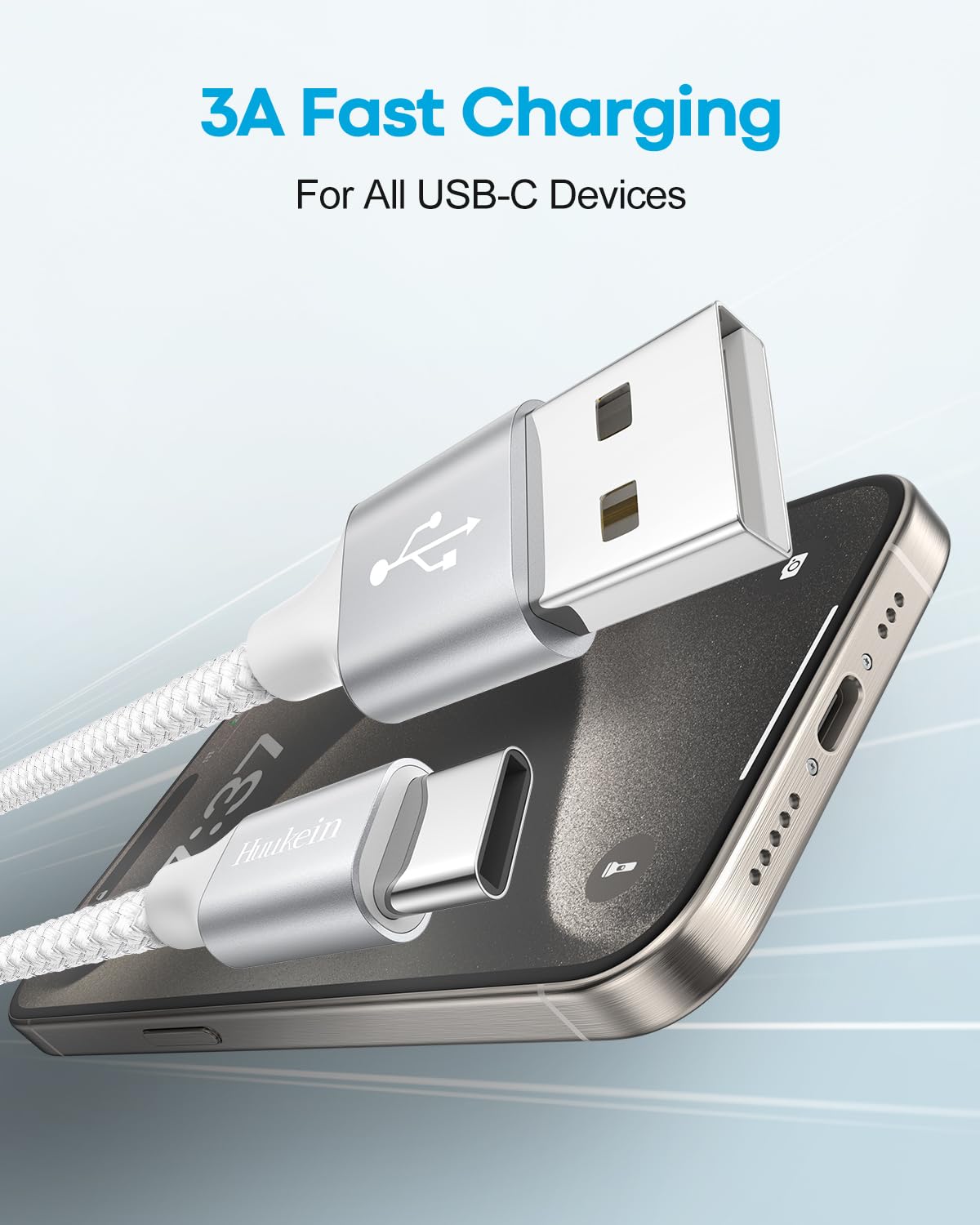 USB C Cable 15ft, Long USB A to USB C Fast Charging, USBC Charger Cord | Nylon Braided for iPhone 17 Air 16 15 Pro Max Plus, for Samsung Galaxy S21 Note 10