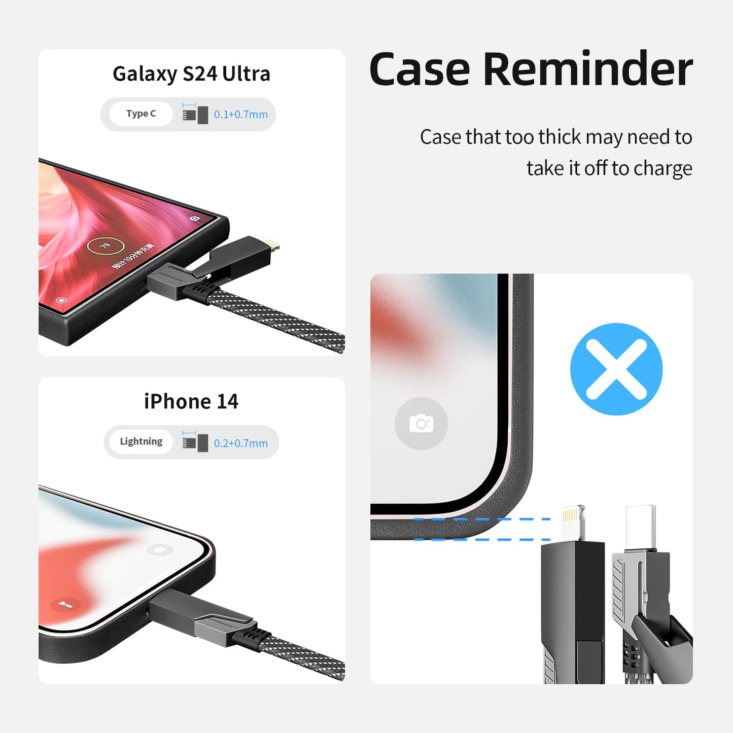4 in 1 Multi Charging Cable Fast Charging 65W, USB C Cable with E-Mark Chip | Multiple iPhone Charger Cord for iPhone 17-12/Pad/Android/Tablets and More, Carplay Cable, Travel Essentials - 4FT
