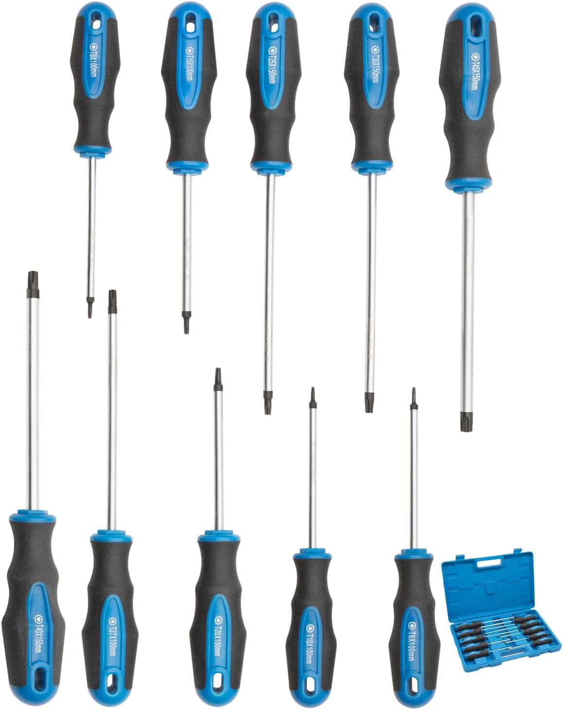 10pc Torx Screwdrivers Set, Magnetic Tip with Center Hole | Black Finished tip, Professional Cushion Grip Screwdriver Set with High Torque