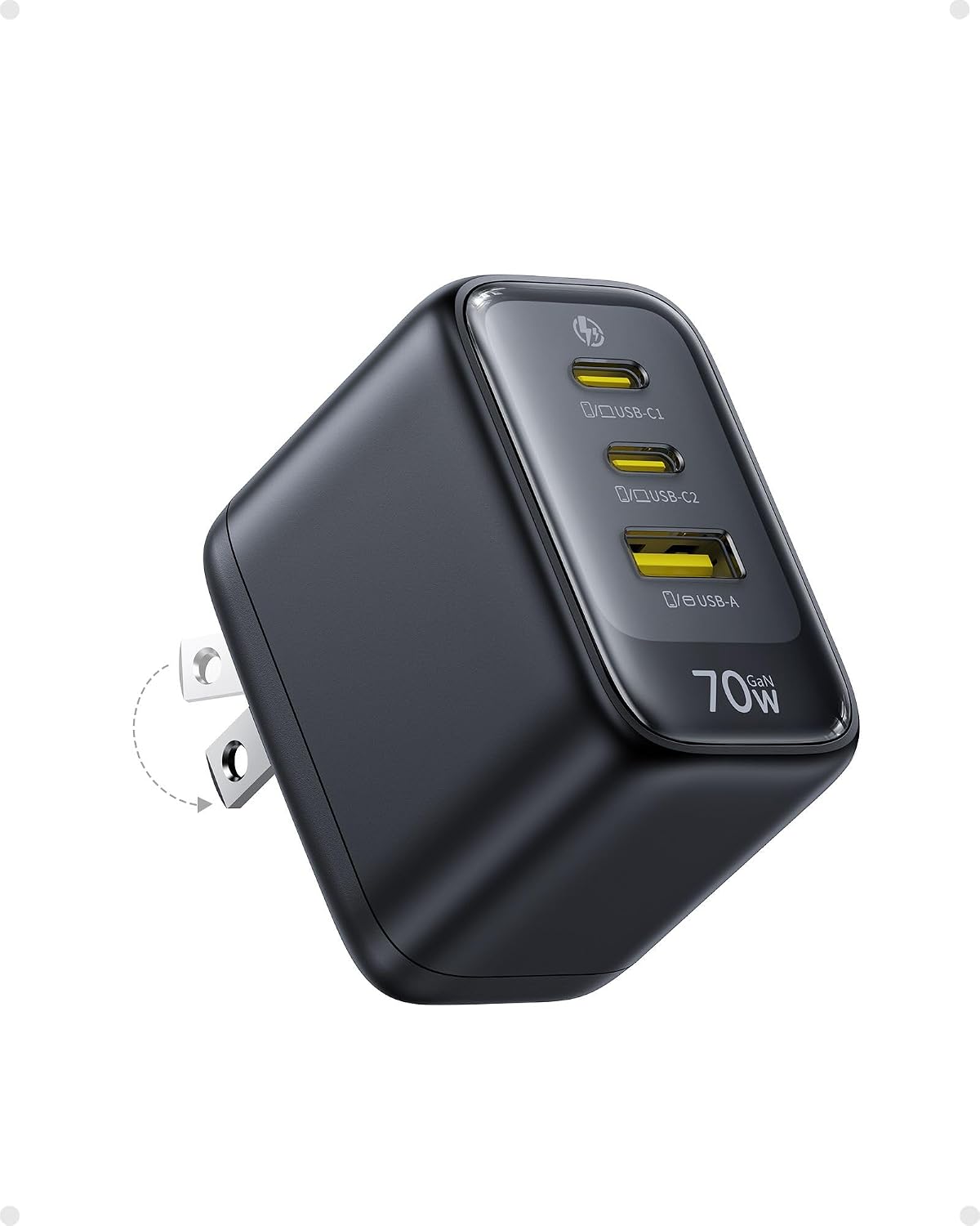 Baseus Enerfill 70W USB C Charger, Fast Charging Block with Foldable Plug | 3 Port GaN Wall Brick Charger Type C for MacBook Pro, iPad Pro, iPhone 17/16/15 Series, Galaxy S25/24, Airpods 4 & More