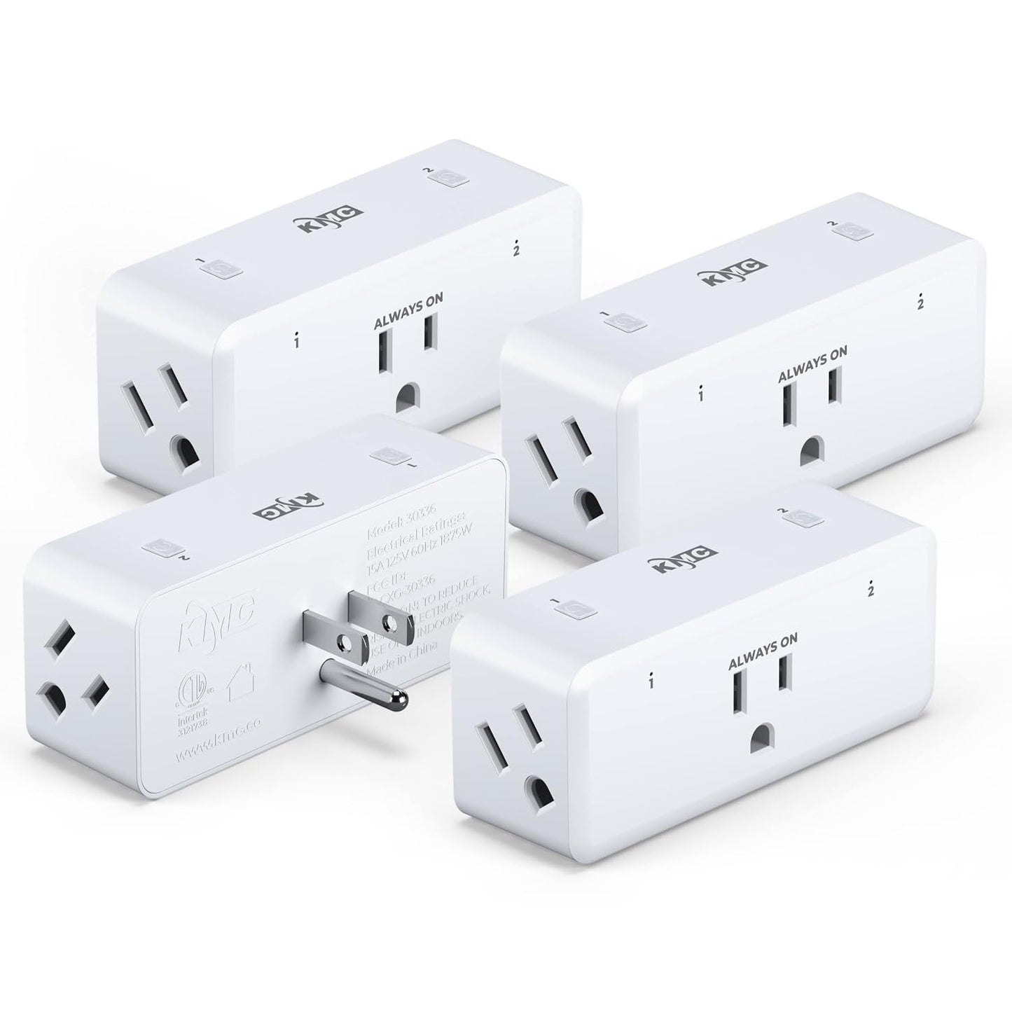 KMC Smart Plug 4-Pack, Side 3-Outlet Extender, Compatible with Google & Alexa, No Hub Required, WiFi Plugs