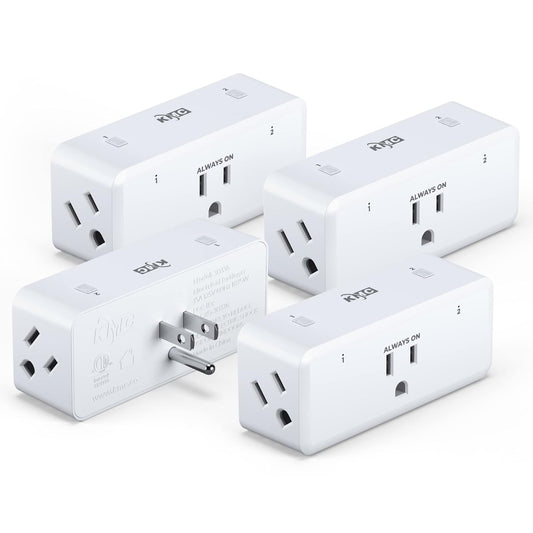 KMC Smart Plug 4-Pack, Side 3-Outlet Extender, Compatible with Google & Alexa, No Hub Required, WiFi Plugs