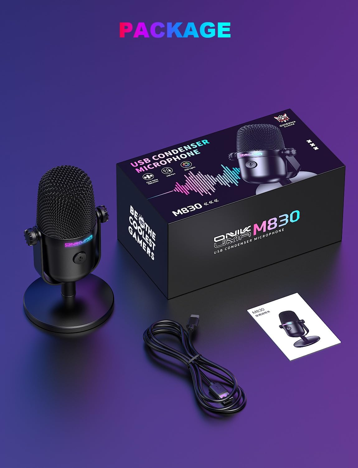 Gaming Microphone with Noise Cancellation & Mute Button, USB Condenser Mic for Streaming/Recording, Ultra-Compact Design, Compatible with PC/Mac/PS4/PS5, Podcast/YouTube/Twitch/Discord (Black)