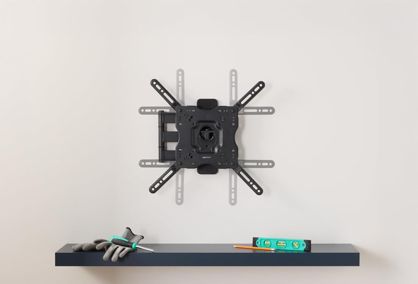 Amazon Basics Full Motion Articulating TV Wall Mount, with Swivel and Tilt, for 26" to 55" TVs and Flat Panels up to 80 Lbs, VESA Compatible, Single Stud, Black