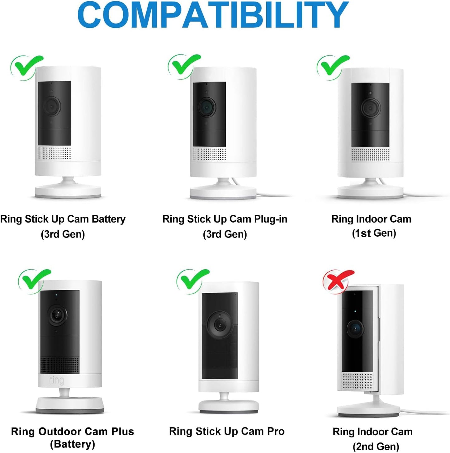 2Pack Adhesive Wall Mount for Ring Stick Up Cam & Ring Outdoor Cam Plus, 360 Degree Adjustable Bracket for Your Surveillance Camera, 2 Ways Installation Without Drilling (Not Include Any Camera)
