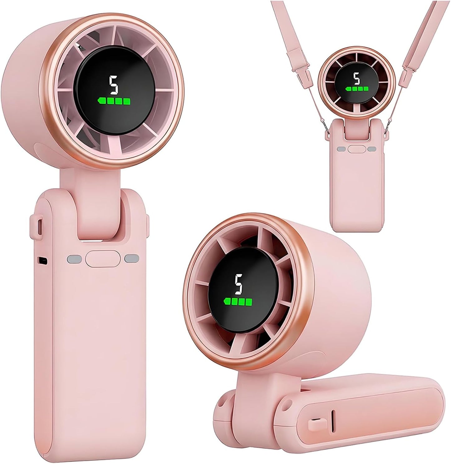 Portable Handheld Turbo Fan, 5 Gear Wind, Battery Operated, Up to 13 Working Hours Rechargeable Fan, 3 IN 1 Hand Fans with Air Turbo Tech Cooling Fan for for Travel, Beach, Outdoor - Pink