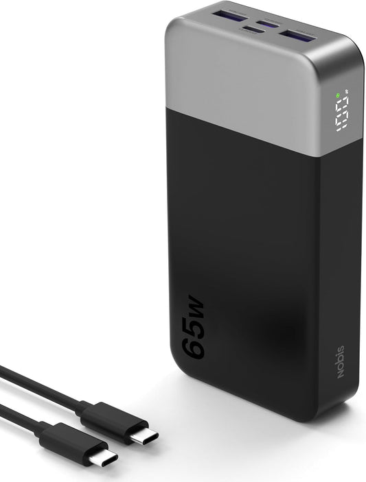 NOBIS 20000mAh Portable Charger 65W Power Bank Fast Charging | Battery Pack with 2 USB-C(In/Out) & 2 USB-A , Digital Display, Battery Bank Travel Essential for Laptop Pad Phone 17