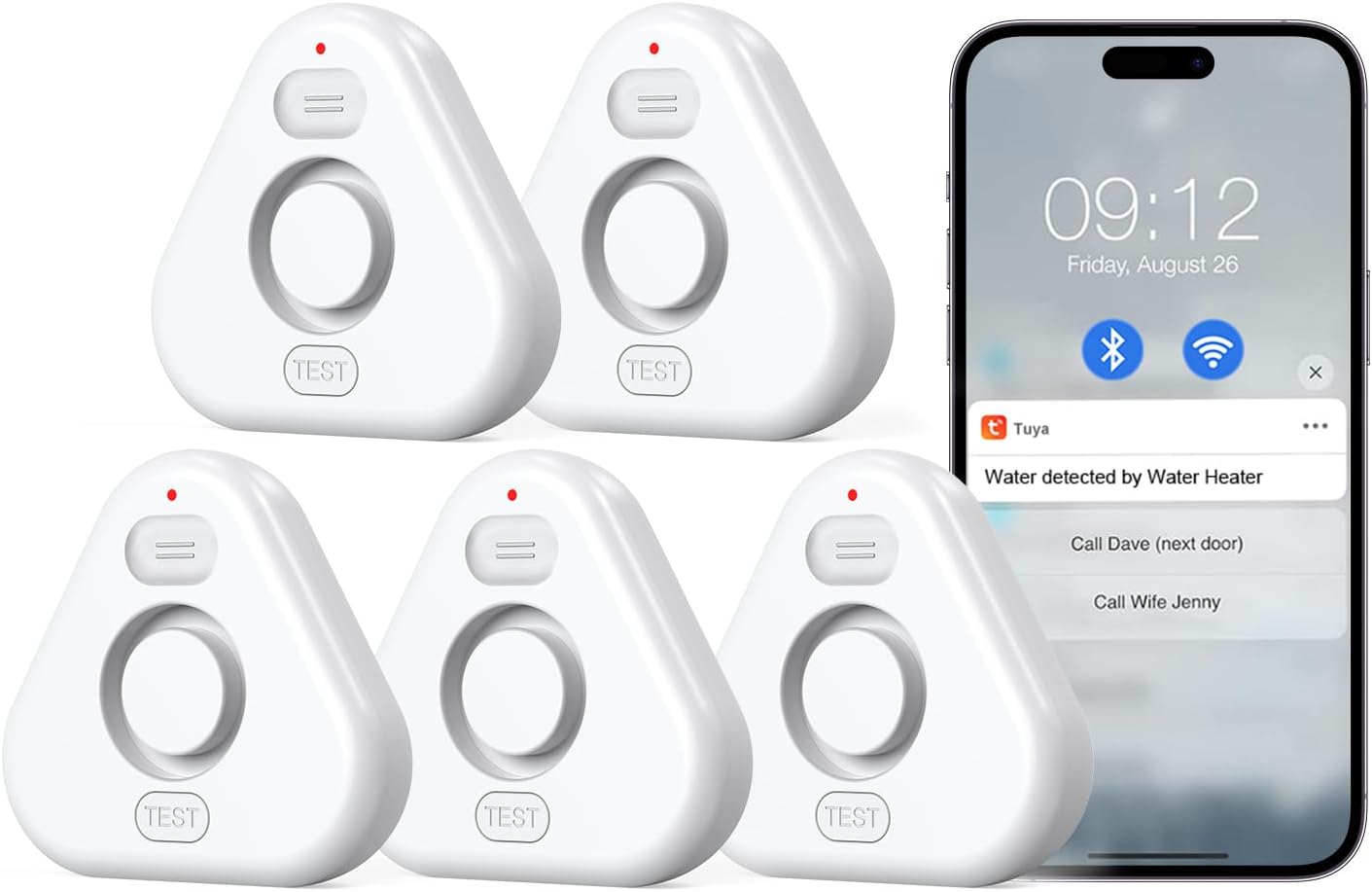 Water Detector Sensor,Water Leak Detectors for Home with App Alerts,Water Alarm with 120db Adjustable Alarm,500ft Transmission for Basement, Bathroom, Laundry, No Hub Required (Support 2.4G)