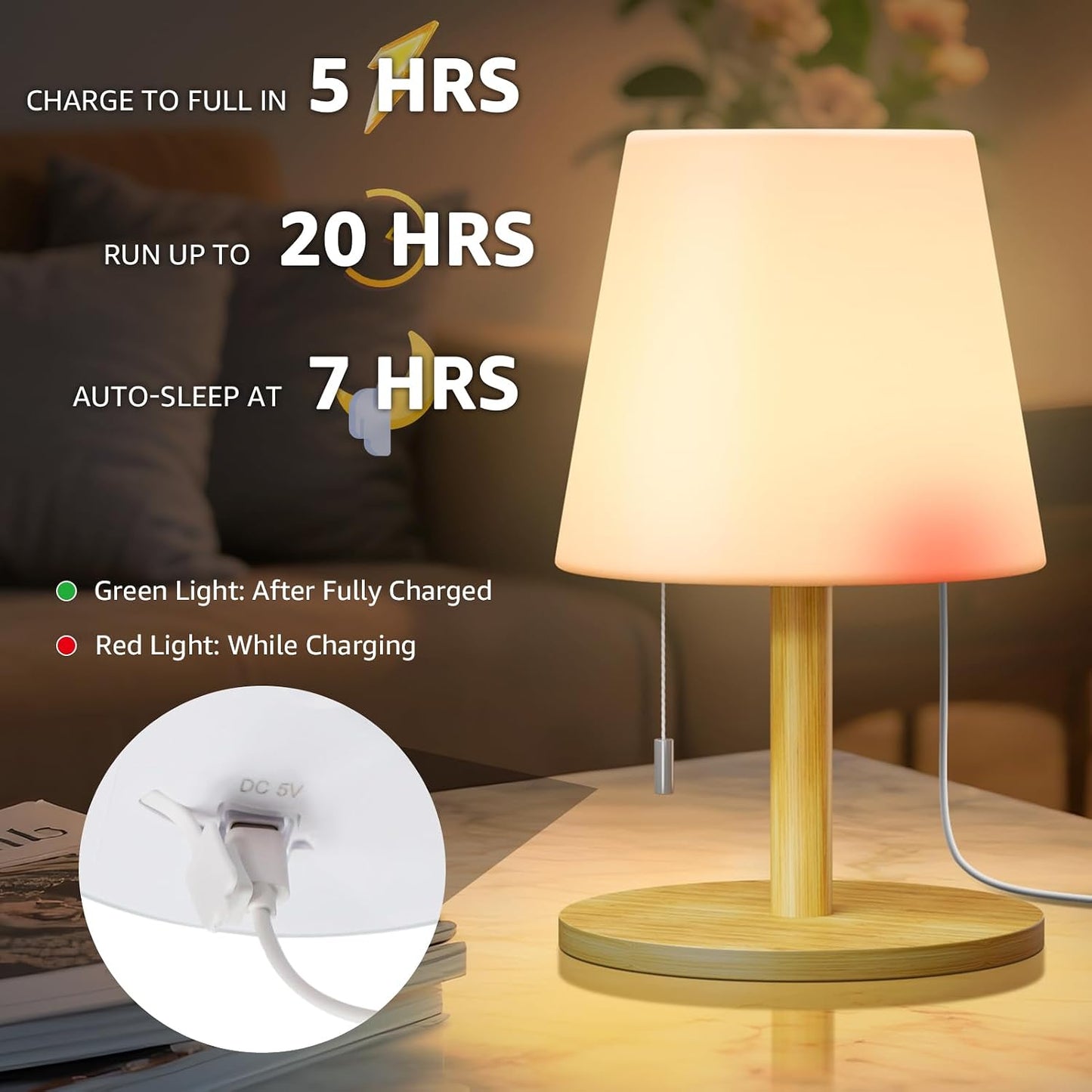 uuffoo Shower Lamp Rechargeable Cordless Light Waterproof for Bathroom Spa | Portable Battery Operated Table Lamp RGB Mood Lighting LED Night Light for Patio kitchen Camping (Bamboo)