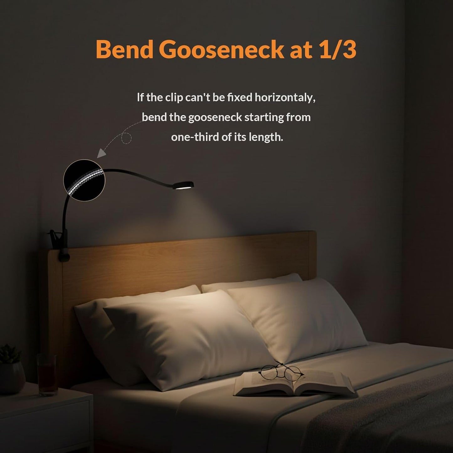 LEPOWER Clip on Light, Book Reading Lamp for Desk, Bed Headboard and Dorm | Adjustable Gooseneck, Color & Brightness Changeable, Adapter Included, LED Table Lamp for Computer, Bedside, Metal, Black