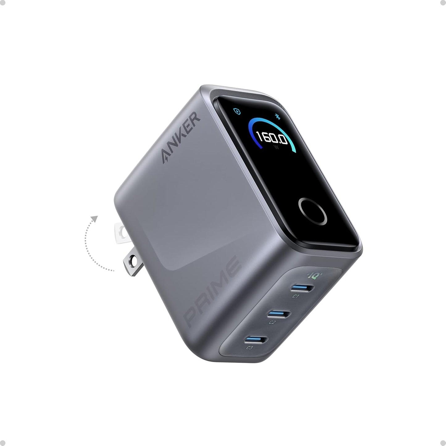 Anker Prime Charger, 160W Max 3-Port GaN Charger, for MacBook Pro Charger | Smart Display, Touch Control, Up to 140W Fast Charging for One Device,for MacBook Pro/Air, iPhone 17/16 Series,Samsung Galaxy