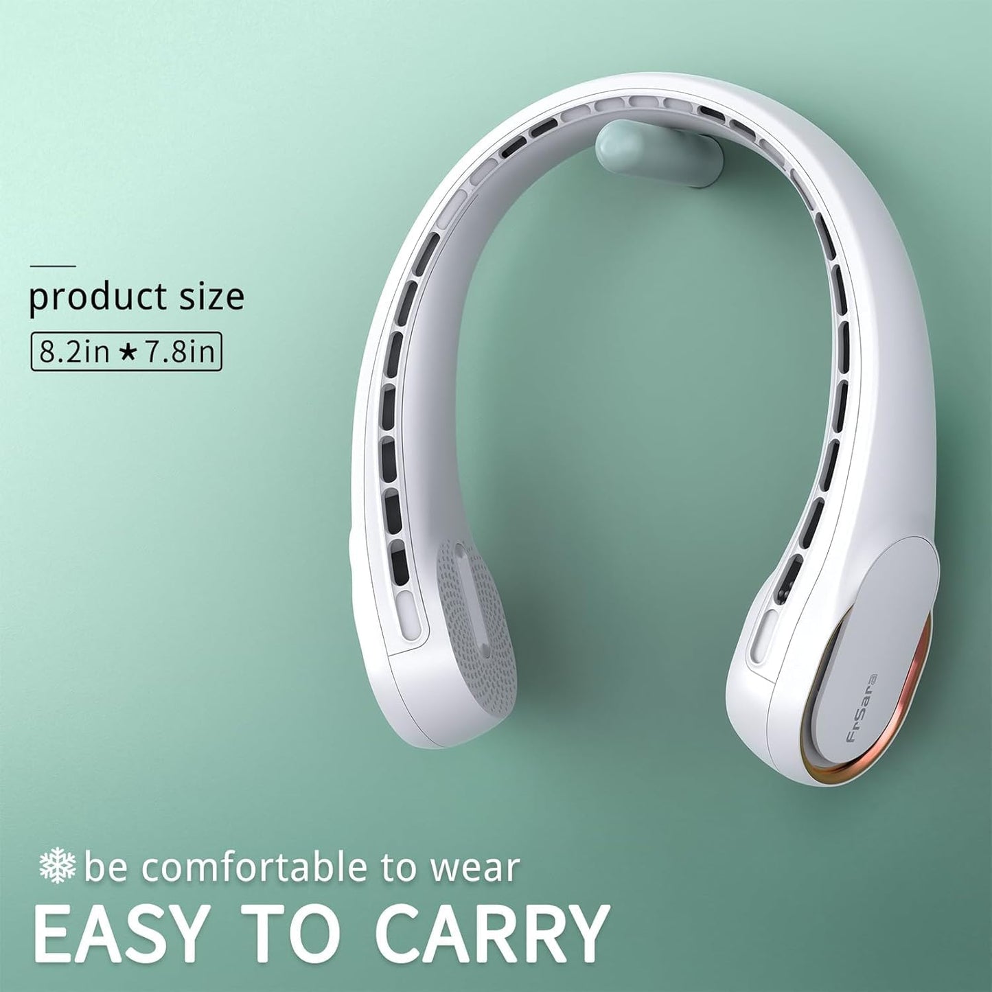 FrSara Neck Fan, Portable Personal Fan Strong Wind, 4000mAh, 360° Cooling | Air Volume, No Hair Twisting, Air Volume On 2 Sides, Non-Slip, Quick Charge, Long Use Time, Birthday Gift for Women, Dad, Men