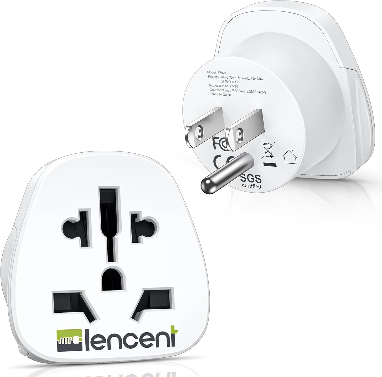 LENCENT World to US Plug Adapter, [2 Packs] European EU Europe/UK/Australia | China/Italy to USA American Outlet Power Adaptor Travel Plug Adapter