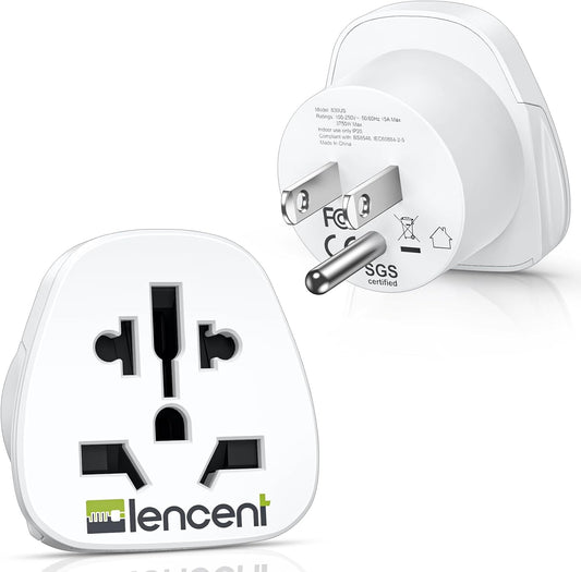 LENCENT World to US Plug Adapter, [2 Packs] European EU Europe/UK/Australia | China/Italy to USA American Outlet Power Adaptor Travel Plug Adapter