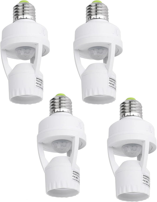 PIR Motion Sensor Light Socket Smart Screw in Light Bulb Outlet Compatible with E26/E27 Motion Activated Bulb Holder Adapter Automatic Control for Garage Storage Room(4pack)