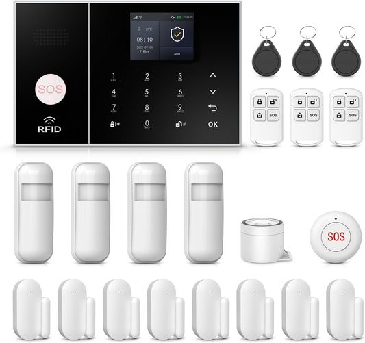 PGST WiFi Alarm System for Home Security,DIY Door Alarm Sensors,Tuya App Remote Control,Compatible with Alexa&Google for Villa,Apartment,Cabage,No Contract Fee