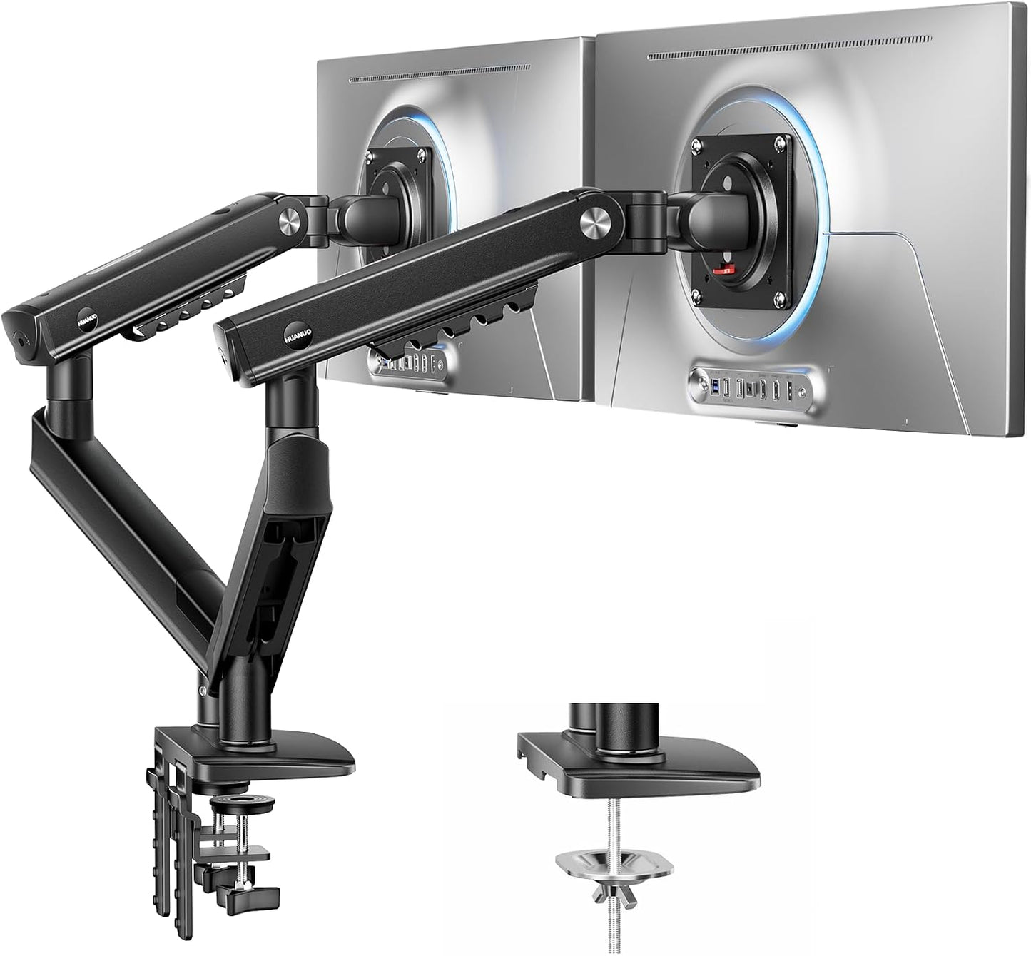 HUANUO FlowLift Pro Dual Monitor Mount for 13–32" Screens, MechaSpring Monitor Stand, Adjustable Monitor Arms for 2 Monitors with Tilt/Swivel/Rotation, Tool-Free VESA Mount, Max Load 19.8 lbs