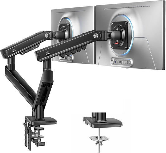 HUANUO FlowLift Pro Dual Monitor Mount for 13–32" Screens, MechaSpring Monitor Stand, Adjustable Monitor Arms for 2 Monitors with Tilt/Swivel/Rotation, Tool-Free VESA Mount, Max Load 19.8 lbs