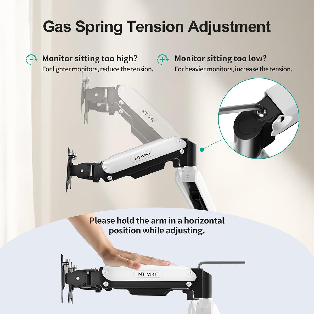 MT-VIKI Dual Monitor Stand - Gas Spring Double Monitor Arm with Quick Release VESA Plates for 2 Screens 17-32 Inch, Full Motion Articulating Desk Mount, Holds 4.4-19.8lbs