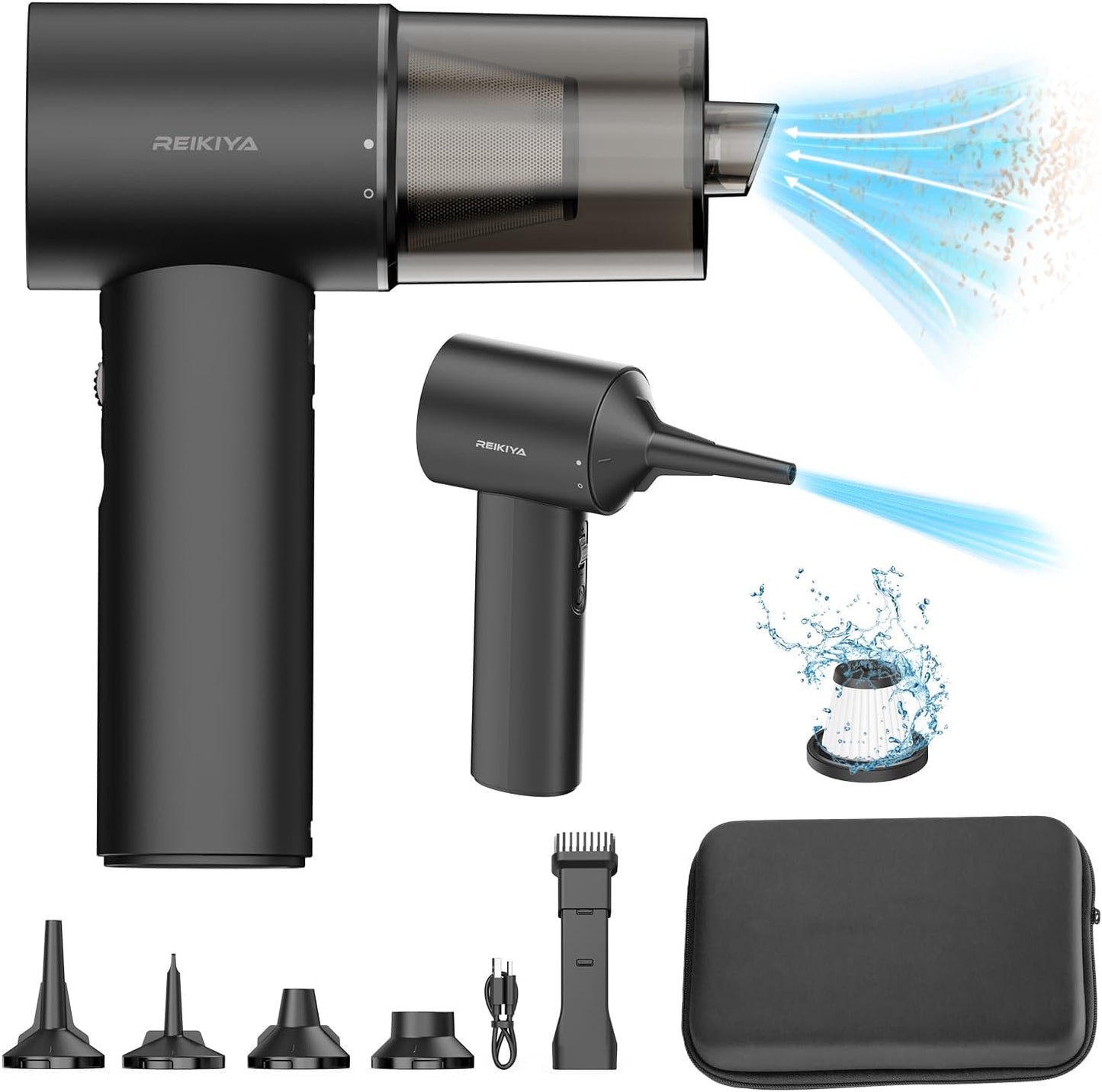 Computer Keyboard Cleaner Portable Vacuum and Compressed Air Duster Black | 18000Pa super power, cordless cleaner for tight spaces, with LED light, 150000rpm adjustable blower, 2600*3 mAh rechargeable
