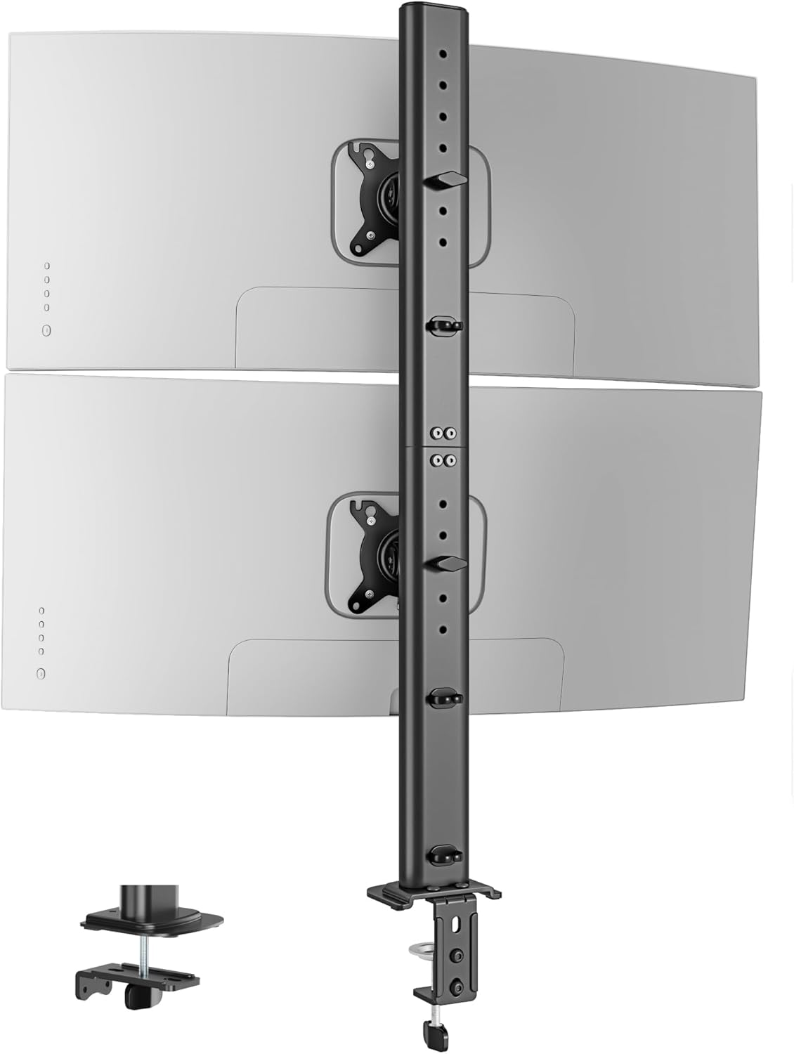 Pegzone Vertical Dual Monitor Mount for 17–34 Inch Screens, 33 lbs per Arm | Stacked Monitor Stand, 33.1" Extra Tall Pole, Full Motion Height Adjustable Mount, 75/100 VESA, Clamp & Grommet