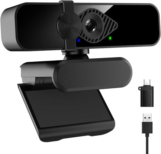 2K Ultra HD Webcam, Computer Camera for PC Monitor Laptop Desktop - External Web Cameras with Microphone, USB C Adapter, Privacy Cover for Video Conferencing, Streaming & Online Learning