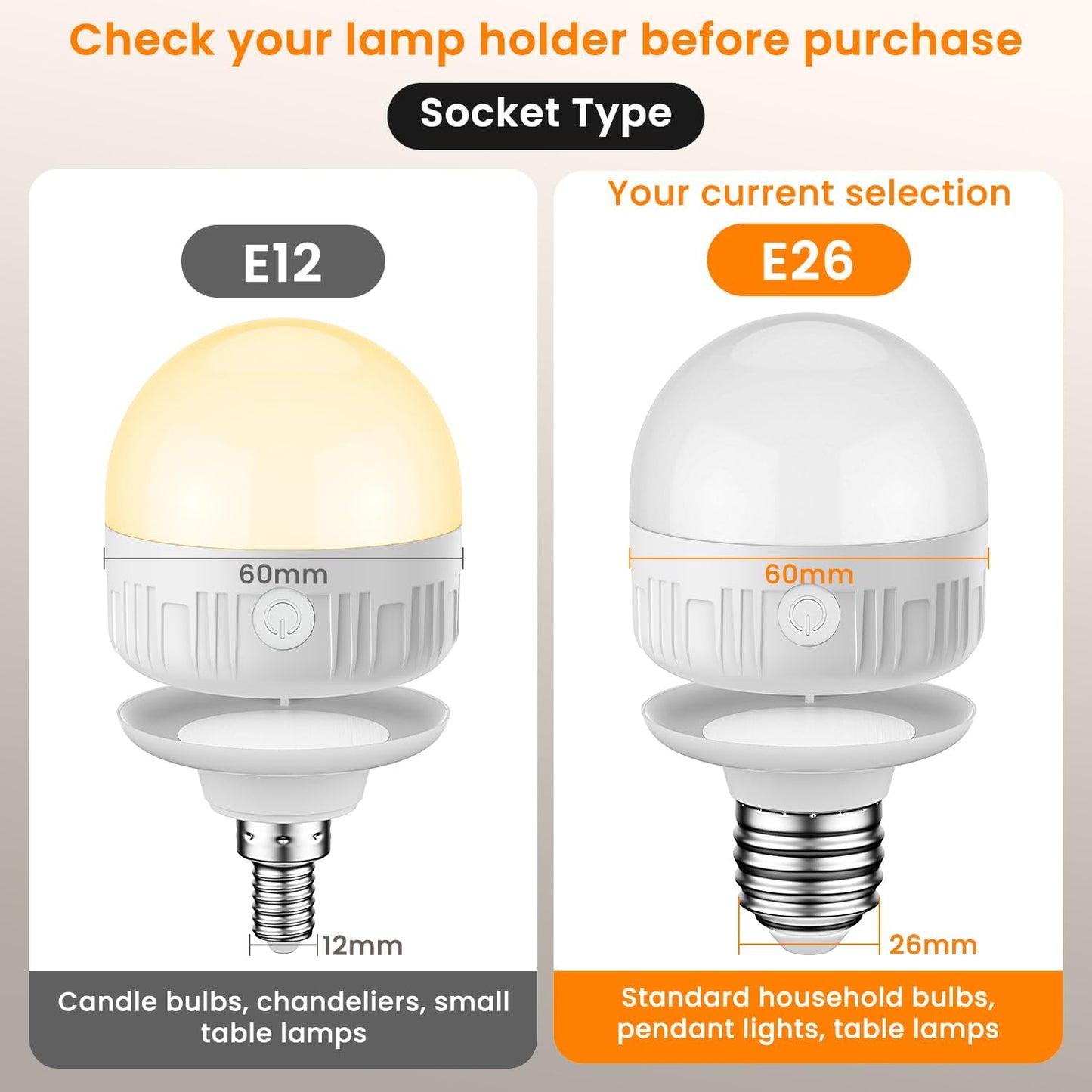 SCOPOW 2Packs E26 Rechargeable Light Bulbs with Remote Control, 5W 350lm Magnetically Battery Operated Light Bulbs 2000mAh, 3 Color Temperature, Timer, Dimmer for Non-Hardwired Lamp