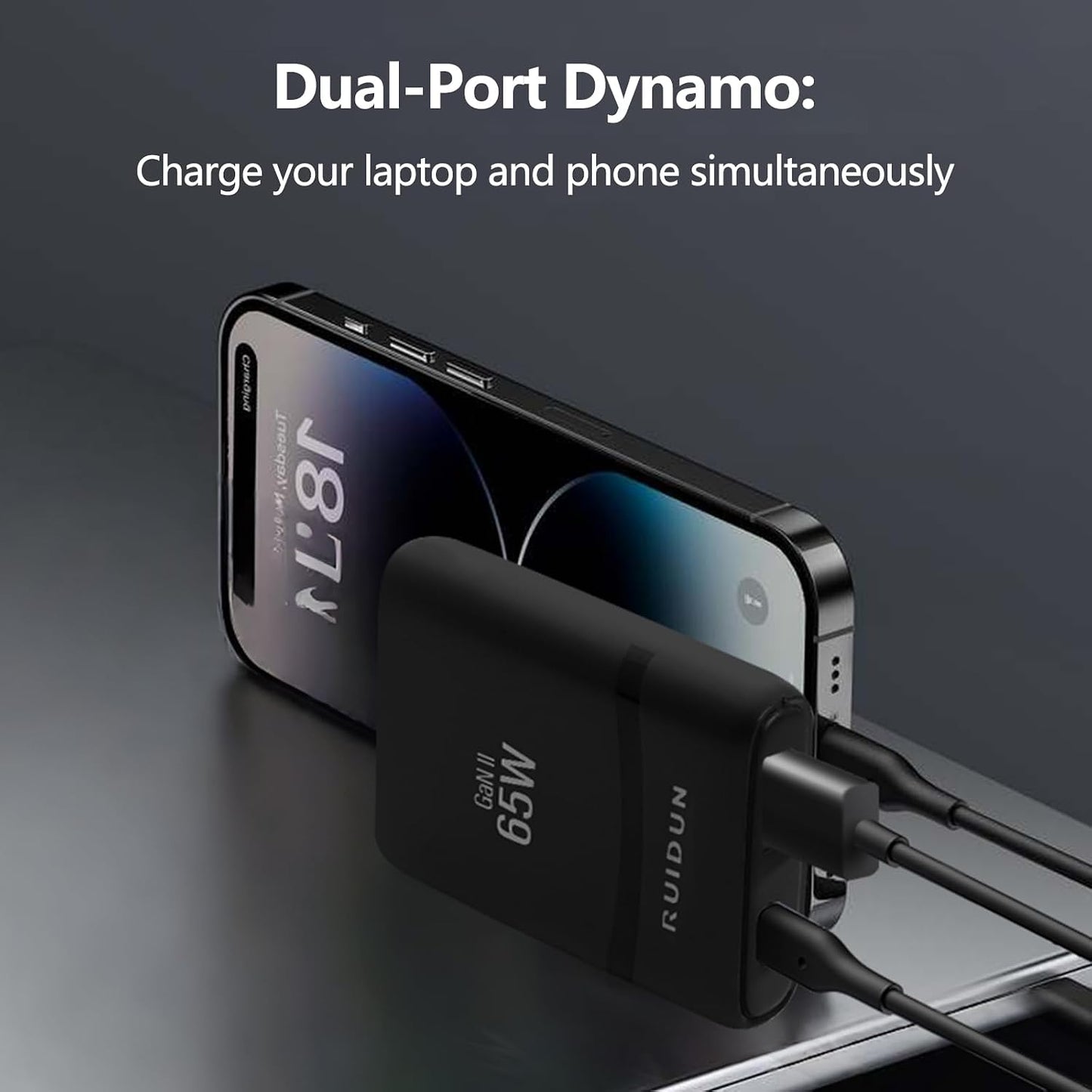 65W Flat GaN USB C Charger, Dual-Port Fast Wall Charger with PD 3.0 & QC 4.0, Foldable Plug Compact Power Adapter for MacBook Pro/Air, iPhone 16, iPad Pro, Samsung Galaxy S24, Steam Deck & More