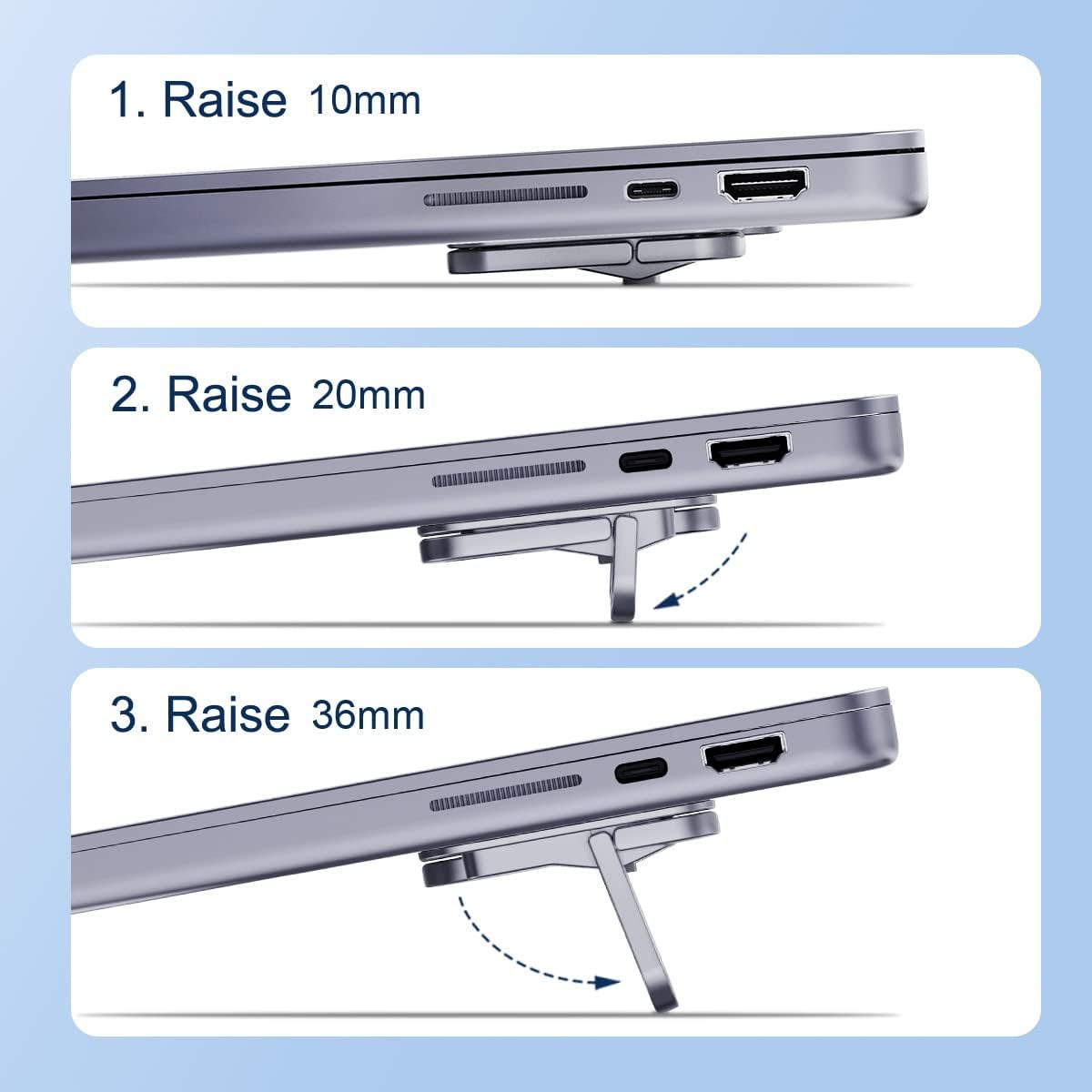 Hagibis Laptop Stand Adjustable Height for Desk, Portable Invisible Laptop Riser, Ergonomic Mount Keyboard Kickstands Aluminum Cooling Pad for MacBook Pro Air, Tablet Laptop (Grey)