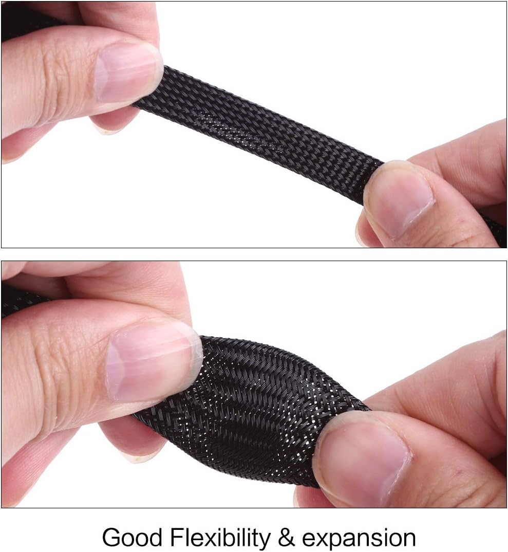 Keco 100ft – 1/2 inch PET Expandable Braided Cable Sleeve – Wire Sleeving for Audio Video and Other Home Device Cable Automotive Wire - Black