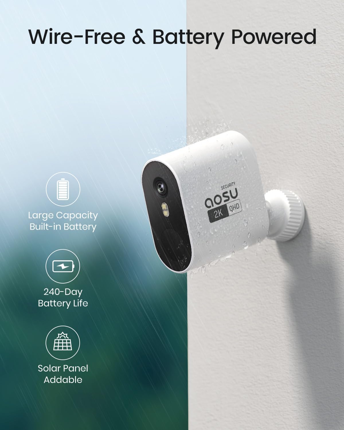 aosu 2K QHD Battery Security Cameras Wireless Outdoor System, 4-Cam-Kit