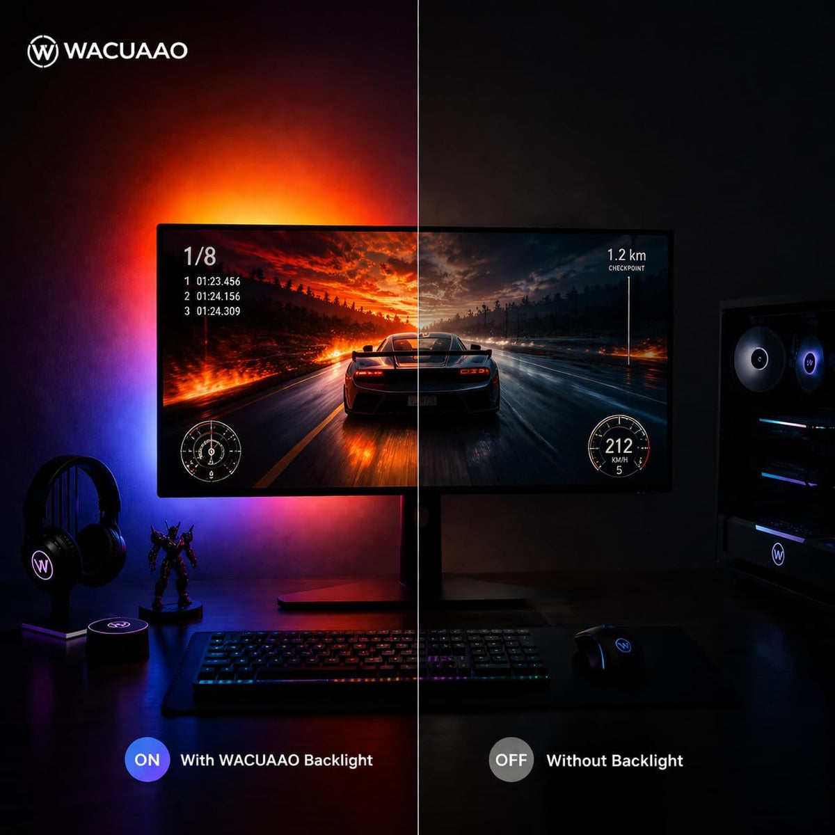 27 Inch Monitor Backlight - Immersive LED Strip with Screen Mirror Sync - PC and Mac Software Control - Gaming Setup Desktop Lights - 16M Colors Chasing Effects (27 inch)