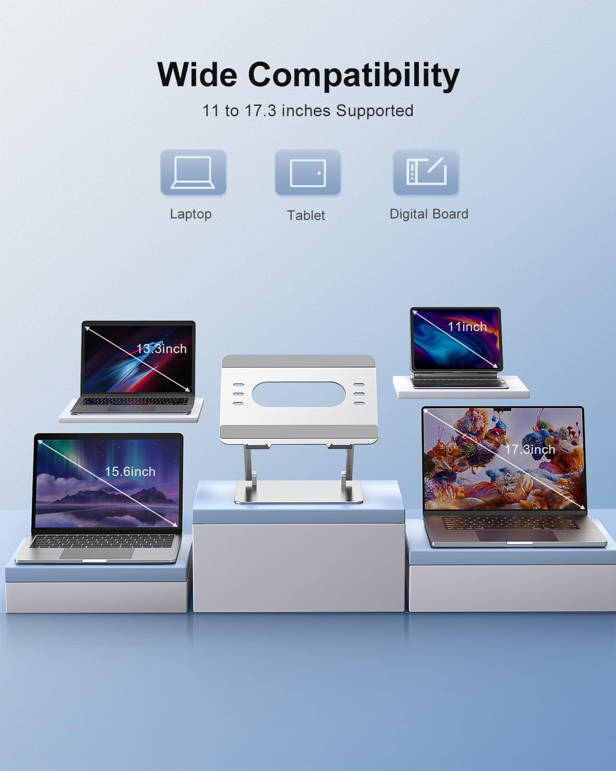 JOIOT Ergonomic Laptop Stand,Adjustable Riser for 10-17.3” Computer | Aluminum Stand,Ventilated cooling holes, relieves neck strain, stable support, perfect for home office, study, video call use