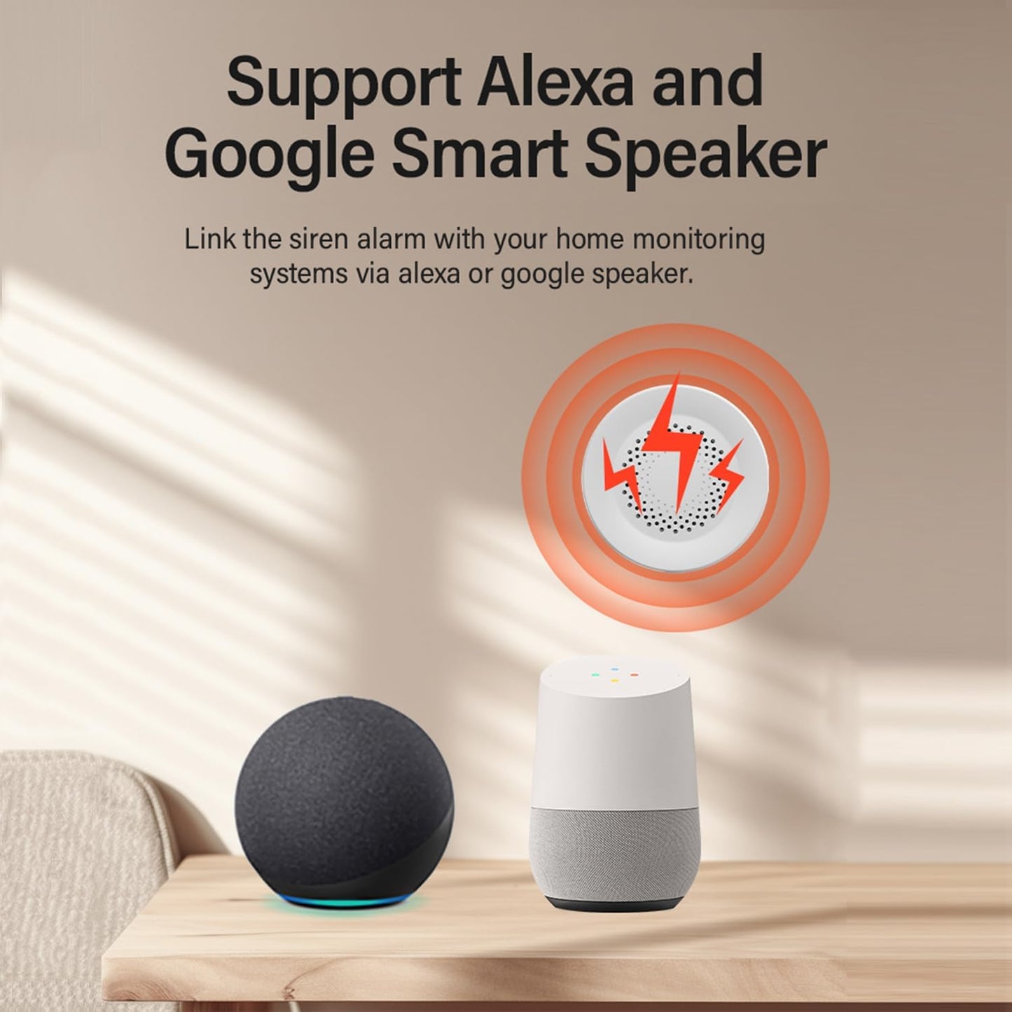 WiFi Siren Alarm: Wireless Burglar Alarm for Home Security and Smart Home Automation, 100dB Sounder, Tuya App Control, No Hub Required, Compatible with Alexa, Google Assistant