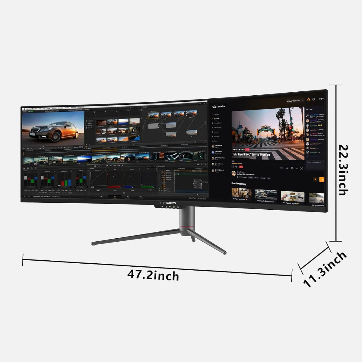 INNOCN 49" Curved Ultrawide 3840 x 1080P 144Hz Monitor, Screen Split for Productivity/Gaming, 32:9, R1800, HDR400, USB C, DisplayPort, HDMI, Speakers, Adjustable, Black