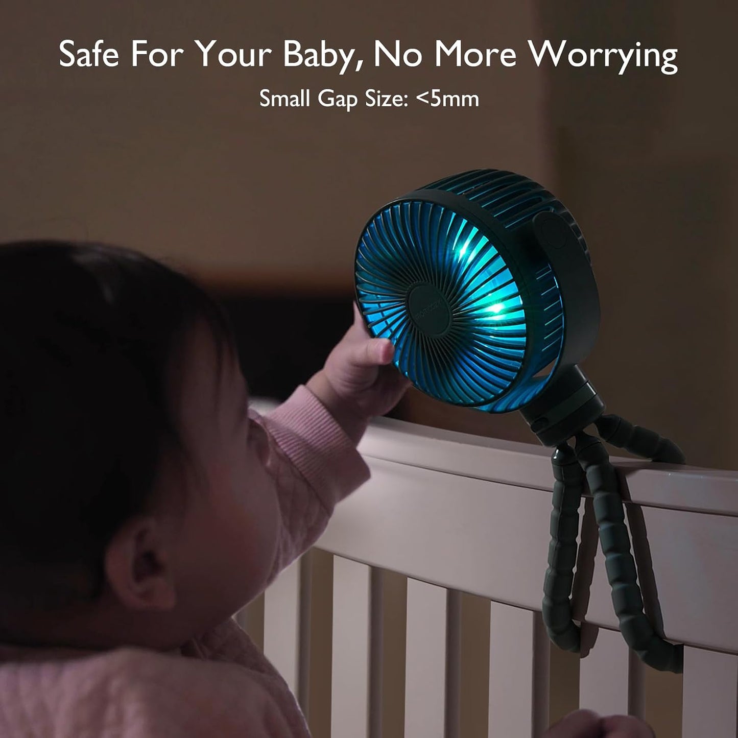 Momcozy 8000mAh Portable Stroller Fan, 27H Ultra-long Battery Life | Detachable 4 Speed 360°Rotate LED Night Light with 2 Modes, USB Rechargeable Handheld Cooling Fan for Travel/Car Seat/Bedroom