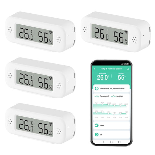WiFi Thermometer Hygrometer Indoor: Smart Temperature Sensor, Digital Temperature Humidity Monitor with Smart App & Data Recording, Compatible with Alexa, for Bedroom Greenhouse Cellar (4 Pack)