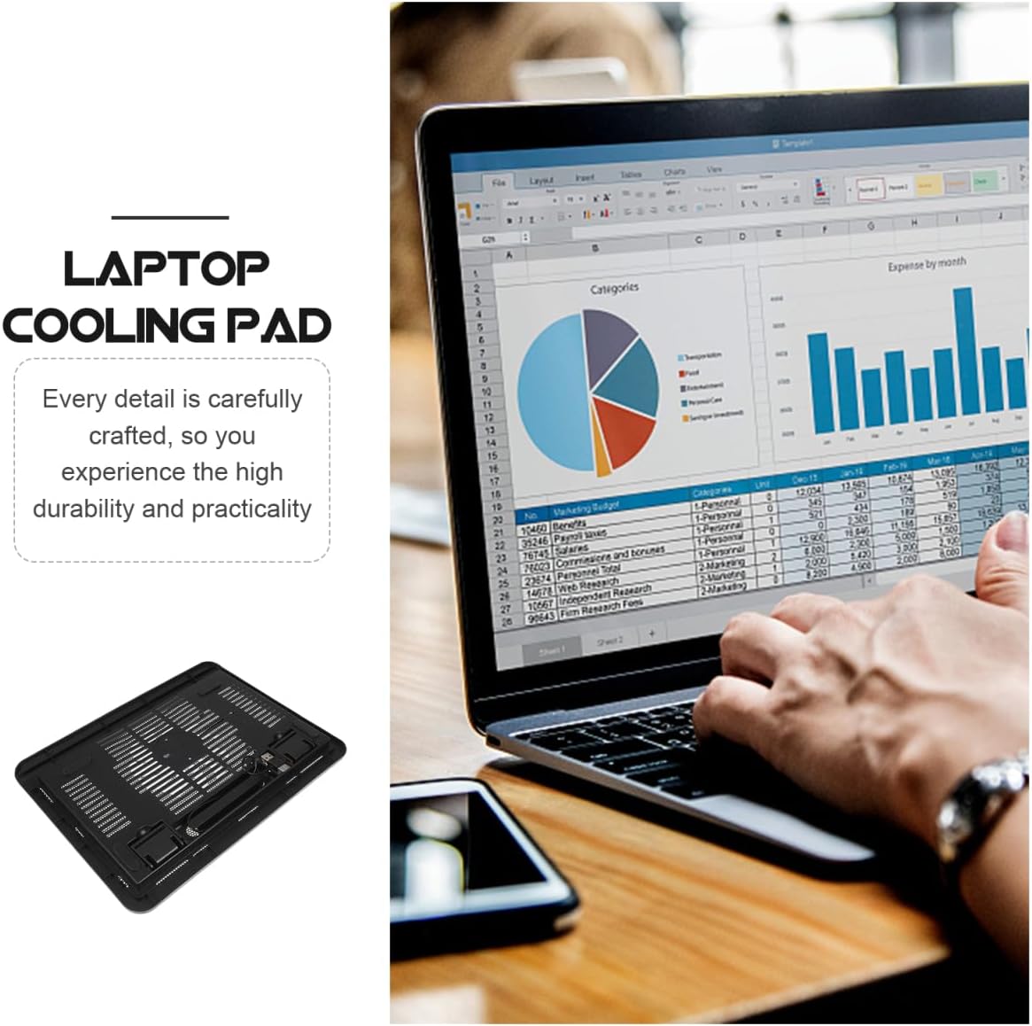 SHERCHPRY Laptop Cooling Pad USB Powered Notebook Cooler Laptop Stand Accessory with Anti-Slip feet Air Cooling Ventilation for and Gaming 12.99 X 9.84 X 0.94 in
