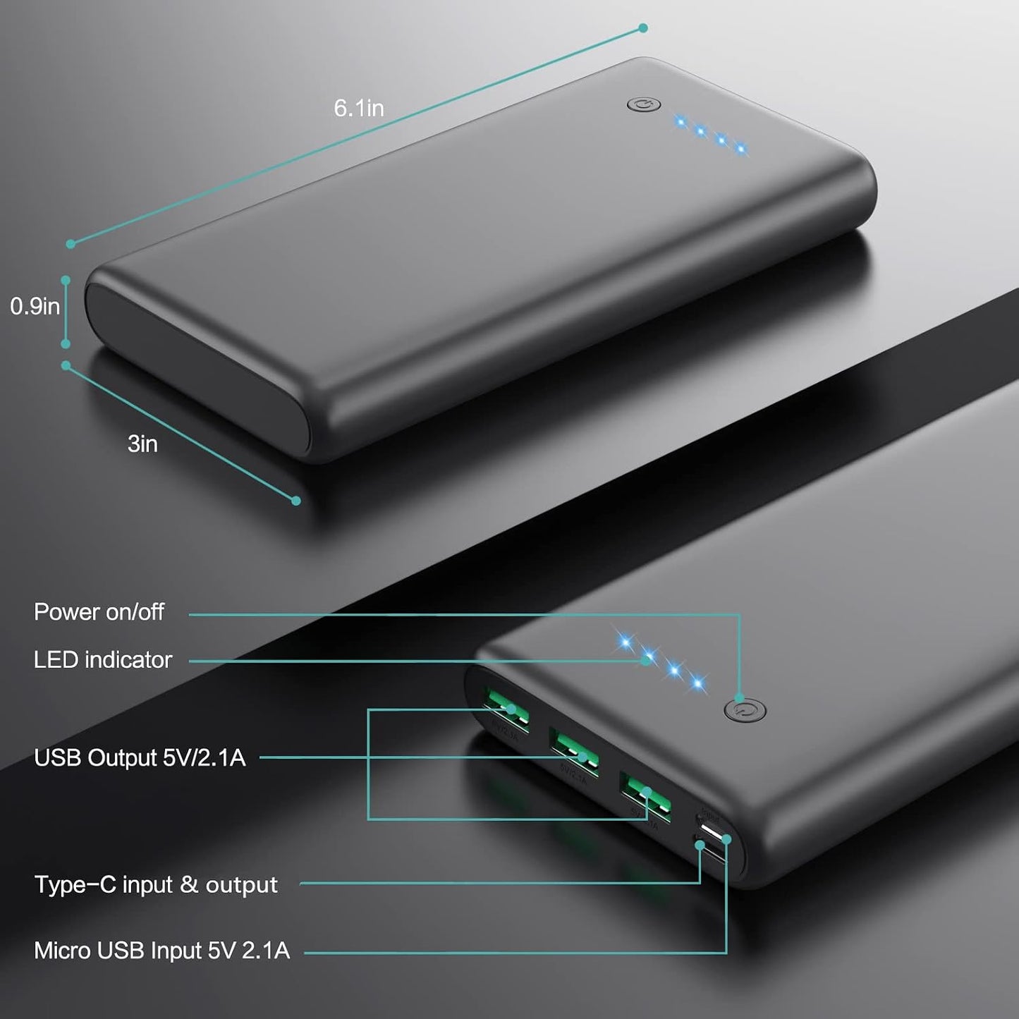 Portable Charger 36800mAh Power Bank,PD Fast Charging USB C External Battery Pack,4 Outputs 2 Inputs Travel Essentials Portable Phone Charger for iPhone 17/16/15/14/13/12,Galaxy S24 Android Phone etc