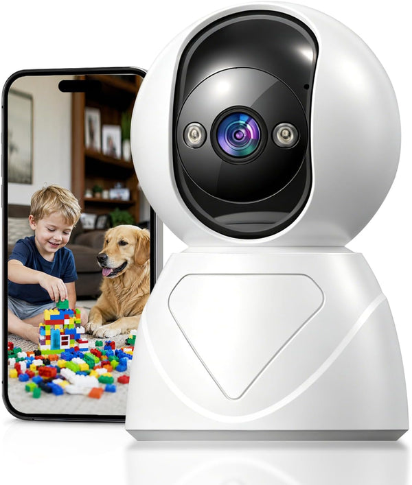 2K Indoor Security Camera, 5GHz Baby Monitor for Home, Pan Tilt | Dog Camera, 5GHz/2.4GHz WiFi, 355° Pan Tilt, Auto Tracking, 3X Zoom, Color Night Vision, Two-Way Audio, SD/Cloud