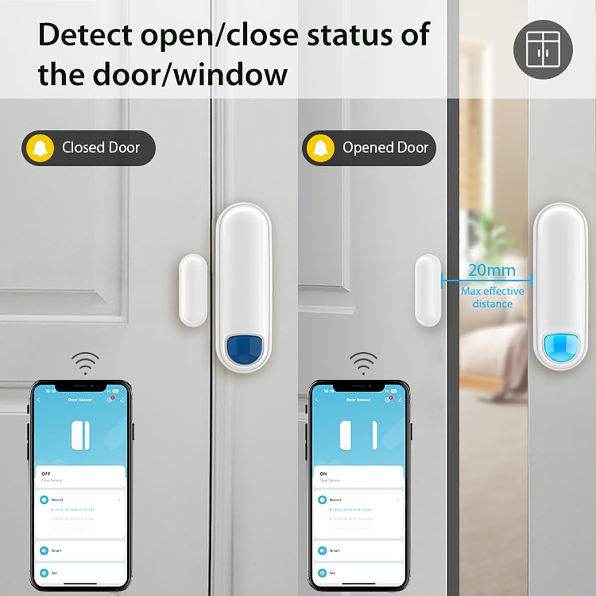 Zigbee Door Window Contact Sensor, 24h Monitor, SmartThings, Home Assistant | 24-hour monitoring for doors & windows; requires a Zigbee hub (not included); works with SmartThings, Home Assistant